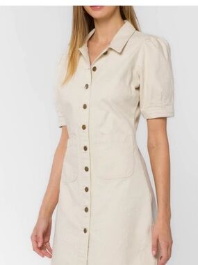 Velvet Heart Cream Button-Front Midi Dress